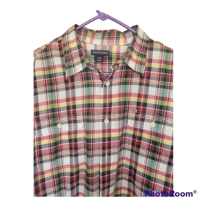 Lands'‎ End Red Plaid Button Lightweight Oxford Shirt Mens XL